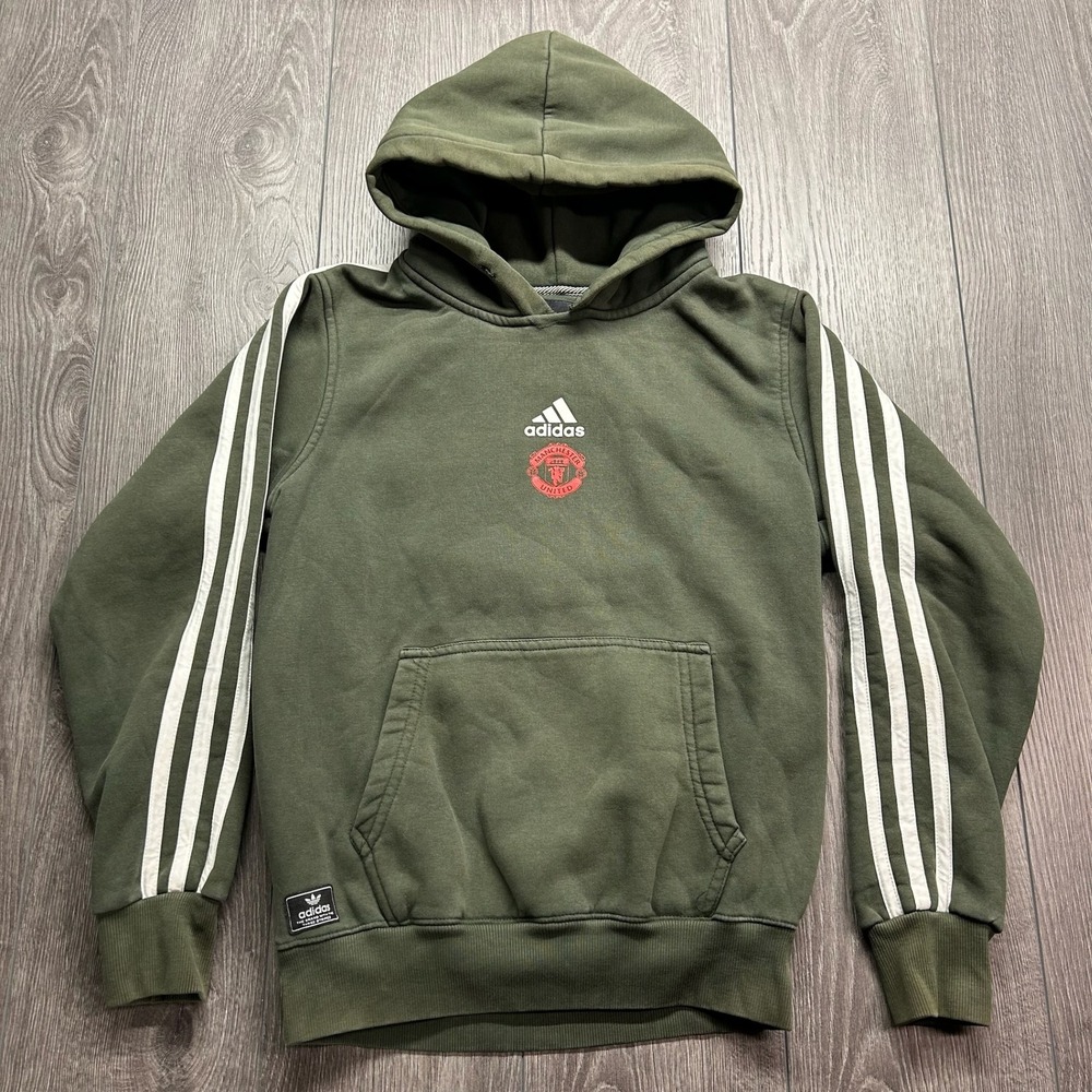 Adidas Manchester United Hoodie Mens Large Green 3 Stripe Graphic Sweatshirt